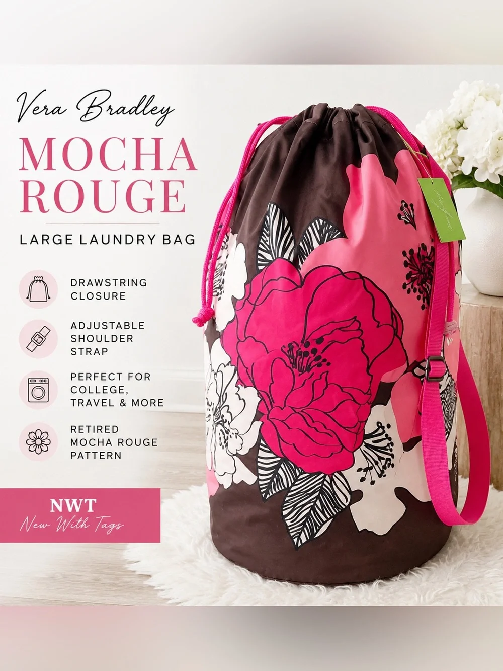 Vera Bradley Mocha Rouge Laundry Bag NWT